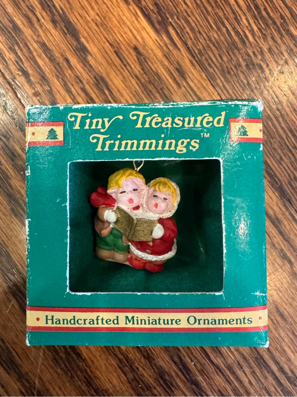 Vintage Russ Tiny Treasured Trimmings Carolers Ornament - Red, Green, Gold